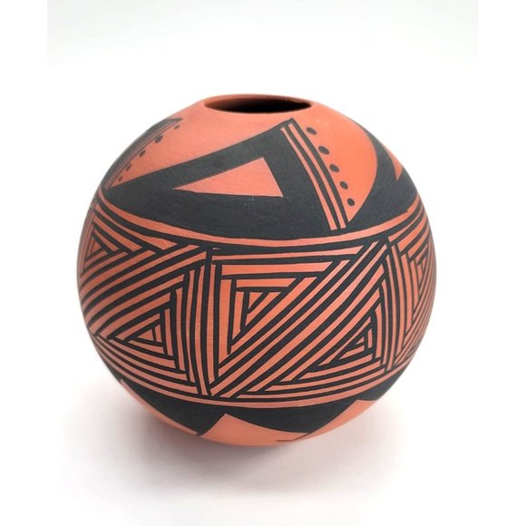 Native American Round Vase Acona Laguna Corn Terra Cotta and Black Pottery DH604 - Picture 6 of 8